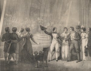 Napoleon og Josephine på besøk i Davids studio, 4. januar 1808, ca. 1820-30. av Charles Etienne Pierre Motte