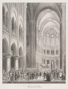 Reetablering av kirken, tidlig 19 århundre (litho) av Charles Etienne Pierre Motte