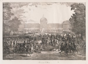 Gjennomgang av Tuileriene, tidlig på 1800-tallet (litho) av Charles Etienne Pierre Motte