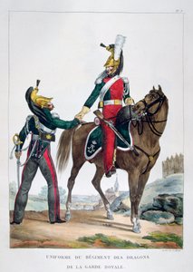 Uniform av et regiment av dragoner fra den kongelige garde, Frankrike, 1823.