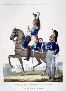Uniform av 1. regiment av chasseurs av den kongelige garde, Frankrike, 1823. av Charles Etienne Pierre Motte