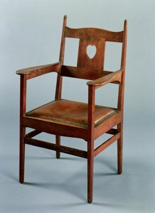Spisestuestol med armer og drop-in sete, ca. 1902 (eik)