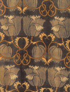 Valmuer, produsert av G.P. & J Baker, ca. 1888 (trykt fløyel) (detalj) av Charles Francis Annesley Voysey