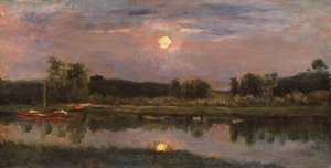 A Moonlit River Landscape, ca. 1855 (olje om bord) av Charles Francois Daubigny