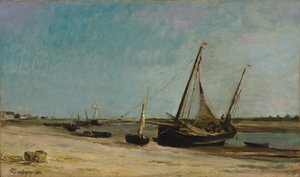 Båter på havkysten ved Étaples av Charles Francois Daubigny