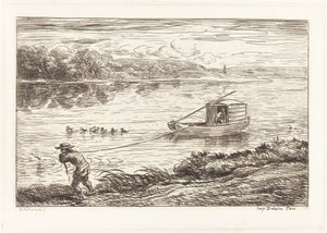 Hyttegutt som trekker tauet av Charles Francois Daubigny
