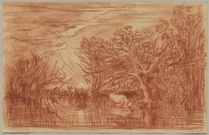 Kyr ved et vannhull, ca. 1863 av Charles Francois Daubigny