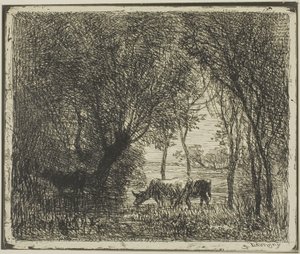 Kyr i en skog av Charles Francois Daubigny