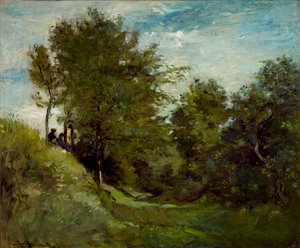 Landskap med figurer sittende på en bank, slutten av 1870-tallet av Charles Francois Daubigny