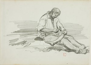 Mann som reparerer ljå av Charles Francois Daubigny