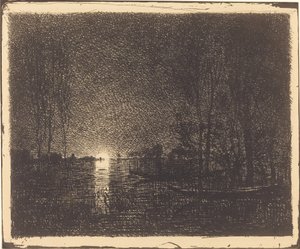 Månebelyst landskap av Charles Francois Daubigny