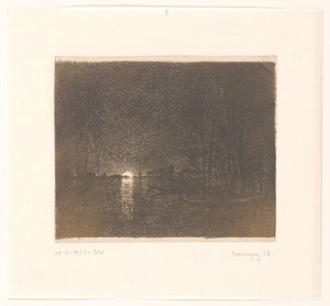 Nattutsikt over en innsjø Effekt om natten av Charles Francois Daubigny