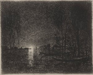 Nattstykke, originalt inntrykk 1862, trykt i 1921. av Charles Francois Daubigny