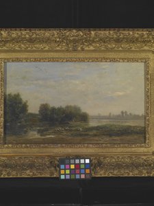 On The Oise (olje på tre) av Charles Francois Daubigny