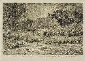 Gris i en frukthage av Charles Francois Daubigny