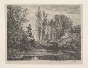 Stags at the Waters Edge, 1850. av Charles Francois Daubigny