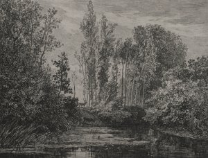 Hjorter ved vannkanten, 1850. av Charles Francois Daubigny