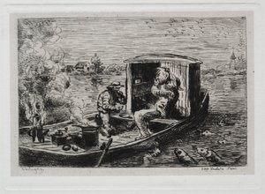 Båtturen: Guzzling eller lunsj på båten, 1861. av Charles Francois Daubigny