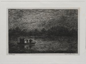 The Boat Trip: Night Voyage or Net Fishing andre versjon, 1861. av Charles Francois Daubigny