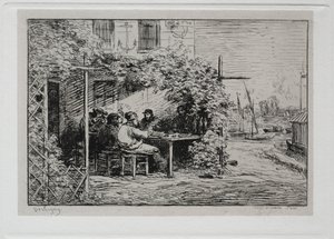 Båtturen: Lunsjen før du går ombord i Asnières, 1861. av Charles Francois Daubigny