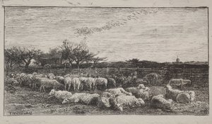 The Large Sheepfold, originalt avtrykk 1862, trykt i 1921. av Charles Francois Daubigny