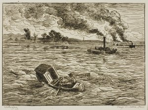 The Steamboats (Steamy Harbor) av Charles Francois Daubigny
