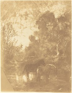 To hester på et vanningssted av Charles Francois Daubigny