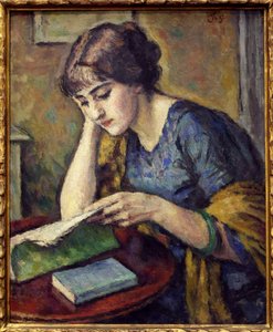 Lesning. Maleri av Charles Guerin (1875-1939), Olje på lerret