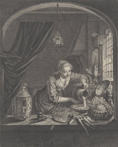 Milkmaid etter maleriet av G.Dou i kabinettet til Mr. Poullain, midten av 1600-tallet. av Charles François Adrien Macret