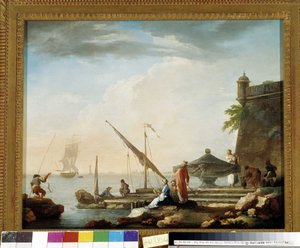 Middelhavshavn ved fontenen. Maleri av Charles Francois Grenier de la Croix dit Lacroix de Marseille (1720-1782) Privat samling, Marseille.