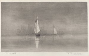 Uten tittel Havnescene med seilbåter, ca. 1900.