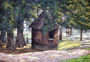 By the Ponds, Hampstead (penn og blekk med vask) av Charles Ginner