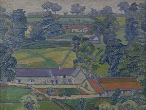 Landskap med gårdshus, ca. 1912-13 (olje på lerret)