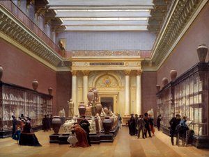 Utsikt over Musee Napoleon III, rom med terrakotta ved Louvre, også kjent som galleriet Campana Painting av Sebastien Charles Giraud (1819-1892) 1866 Søn. 0,97x1,3 m