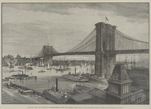 The New York og Brooklyn Suspension Bridge fra Brooklyn Side, sent på 1800-tallet av Charles Graham