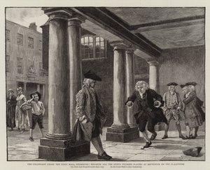 Kolonnaden under rådhuset, Rochester, Hogarth og de andre pilegrimene som leker på Hopscotch on the Flagstones av Charles Green