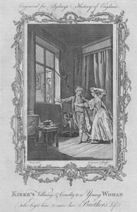 Kirkes skurk og grusomhet mot en ung kvinne som tryglet ham om å redde brødrenes liv, 1773. av Charles Grignion