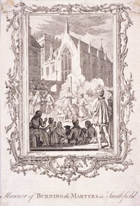Scene av protestanter som ble brent på Smithfield, 1500-tallet, c1760. av Charles Grignion