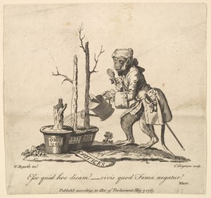 Bakstykke til katalogen over bilder utstilt i Spring Garden, 7. mai 1761. av Charles Grignion