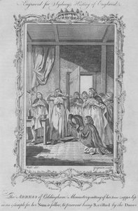 Abbedissen av Coldingham Monastery selvlemlestende for å unngå voldtekt fra vikinginntrengere, 1773.