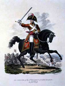 En offiser fra 2. regiment av livgardister i full kjole, gravert av Joseph Constantine Stadler