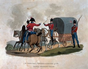 En offiser, menig og fører av Royal Waggon Train, fra 