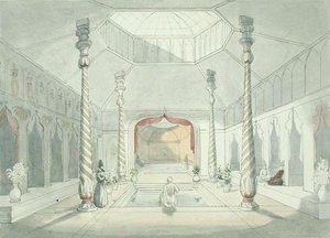 Interiør i et persisk bad ved Kermanshah (akvarell på papir) av Charles Hamilton Smith