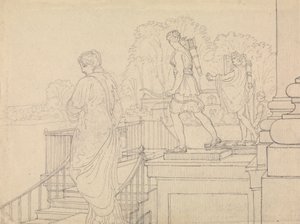 Veranda med statuary, Easton Neston, Northants av Charles Hamilton Smith