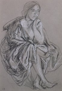 Studie av en sittende kvinne, sittende kvinne drapert (kritt på papir) av Charles Haslewood Shannon