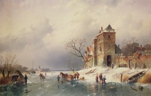 Frossen vinterscene, 1800-tallet