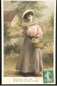 Gammelt postkort/Aprilfisk/Woman of the Belle Epoque av Augustus Kollner