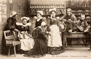 Gammelt postkort/bretonsk familie/Bretagne/Frankrike
