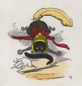 Kamp mellom to katter (farget gravering) av Charles Henry (after) Bennett