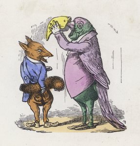 Reven bruker halen som en muffe og papegøye som snuser (farget gravering) av Charles Henry (after) Bennett